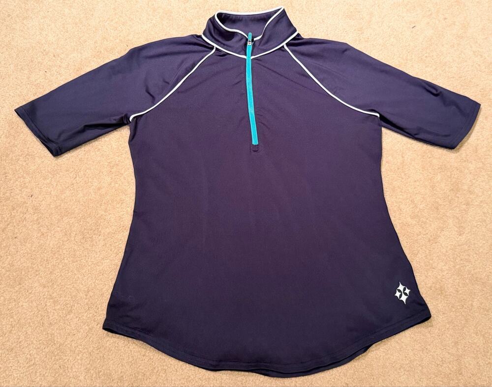 Jofit Women’s S Blue Short Sleeve 1/4 Zip Mock Neck Golf Polo Athletic Shirt